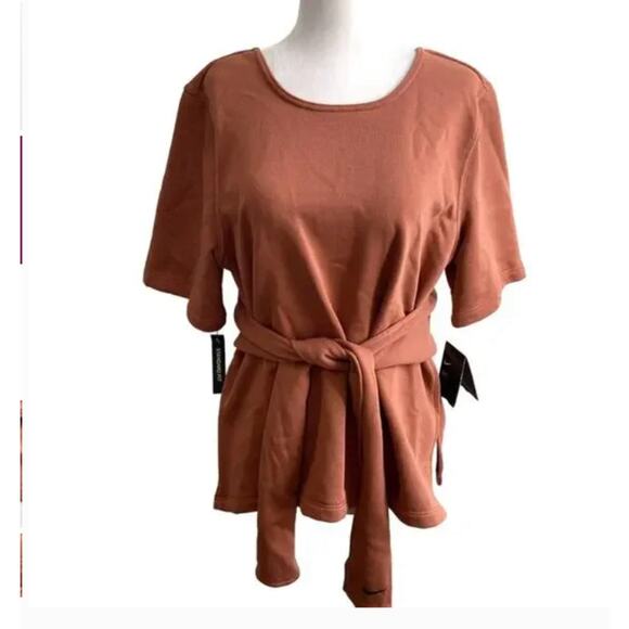 Nike Dri-FIT Rust Brown Wrap Top Women’s Large Short Sleeve Training Shirt Yoga - Picture 9 of 9